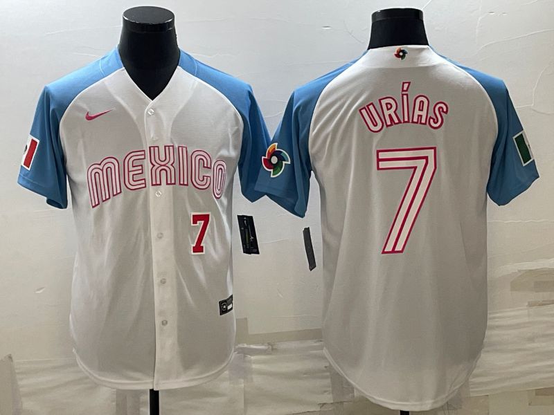 Men 2023 World Cub Mexico #7 Urias White blue Nike MLB Jersey4